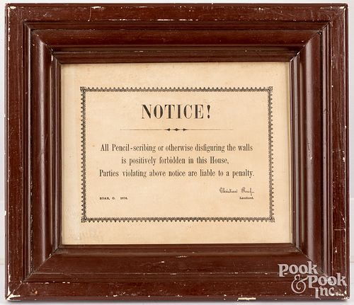 ZOAR, OHIO PRINTED BROADSIDE,