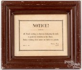 ZOAR, OHIO PRINTED BROADSIDE,