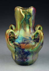 ZSOLNAY 4-HANDLED VASE, 1900<b