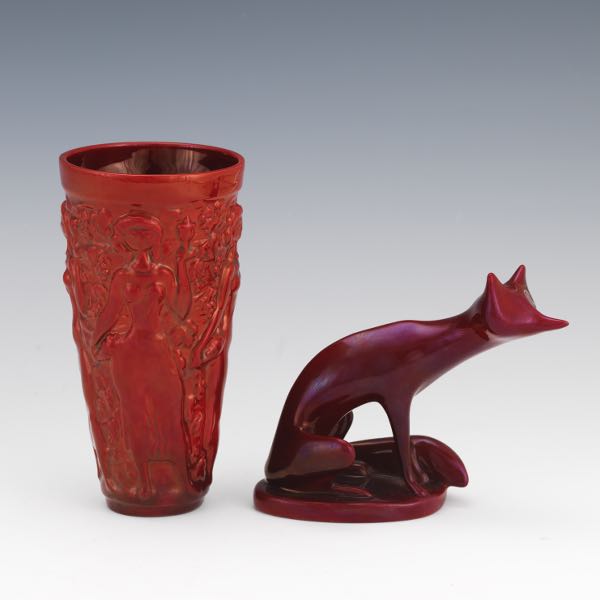 ZSOLNAY FIGURAL VASE WITH FOX  