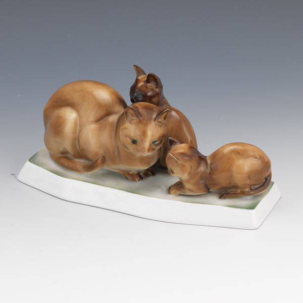 ZSOLNAY PORCELAIN CAT AND KITTEN