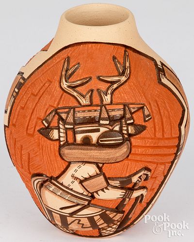 ZUNI INDIAN CARVED POTTERY JARMarty