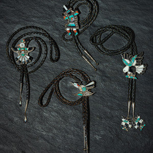 Zuni Inlaid Silver Bolo Ties  third