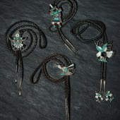 Zuni Inlaid Silver Bolo Ties