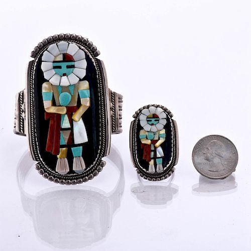 ZUNI KACHINA SILVER BRACELET AND