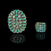 ZUNI, PAIR OF SILVER AND TURQU