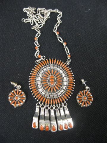 Zuni Pettipoint Coral Necklace &