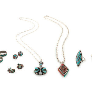 Zuni Silver and Inlay Pendants,