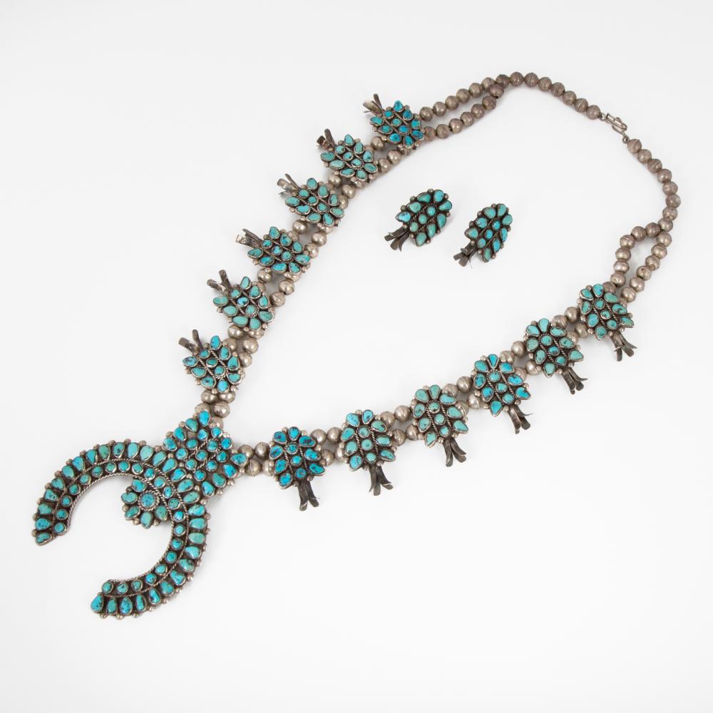 ZUNI SILVER AND MORENCI TURQUOISE