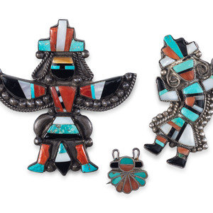 Zuni Silver and Mosaic Inlay Pins /