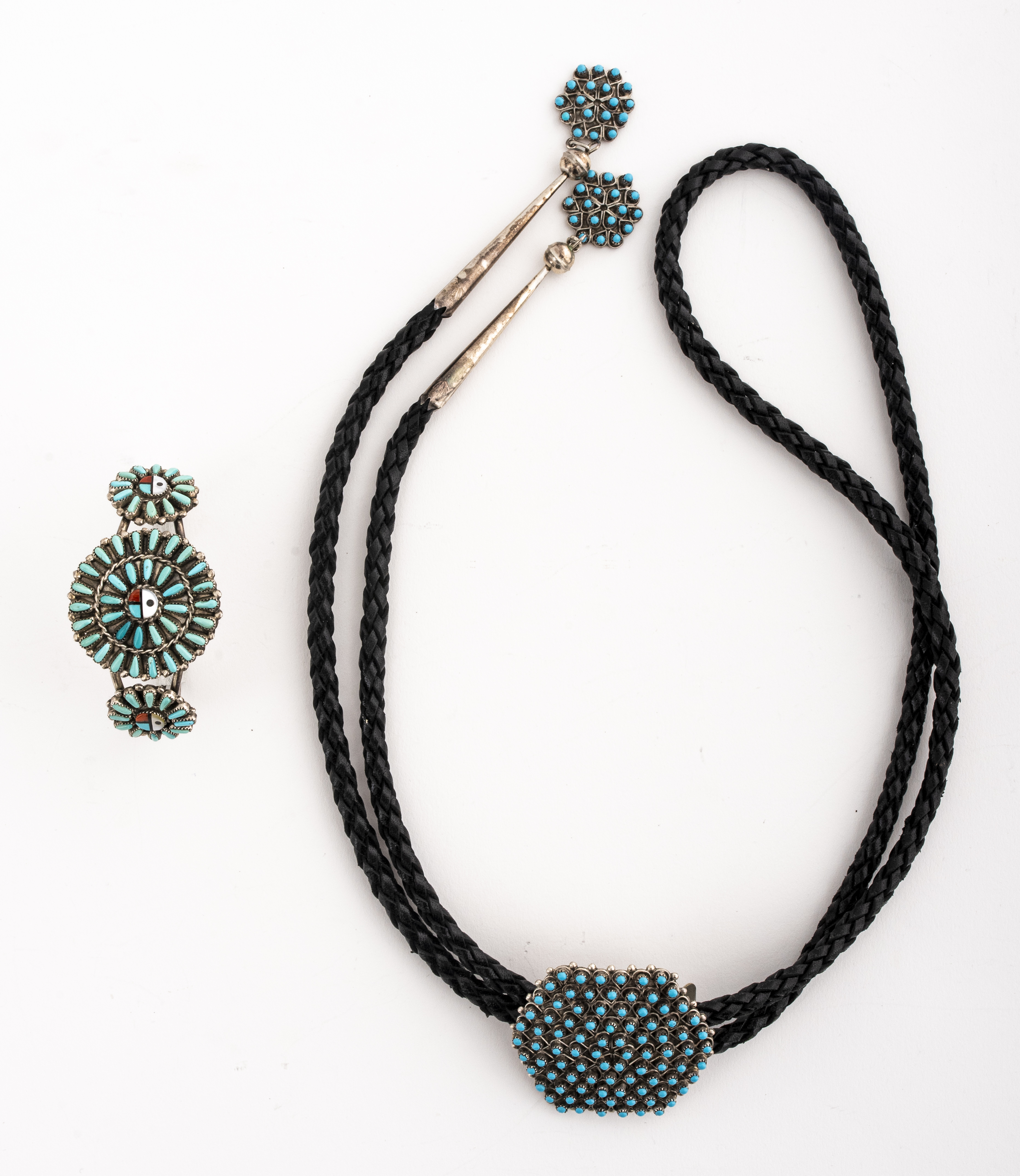 ZUNI SILVER BOLO TIE & BRACELET