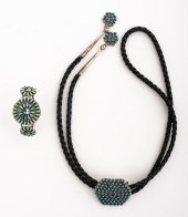 ZUNI SILVER BOLO TIE & BRACELE
