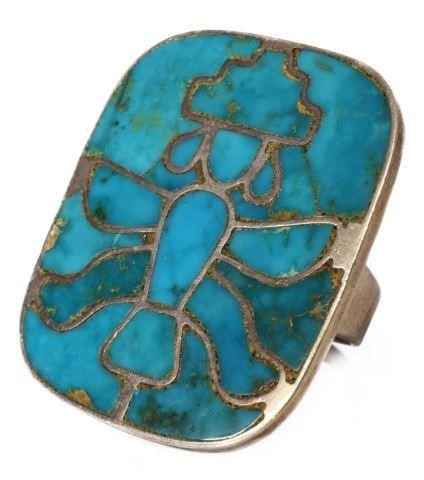 ZUNI SILVER & TURQUOISE INLAY KNIFE