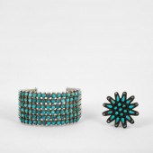 ZUNI, SIX ROW SILVER AND TURQU