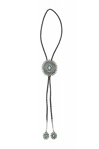 ZUNI STERLING TURQUOISE BOLO,